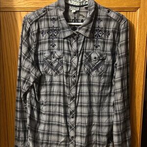 Rock & Roll Cowgirl Gray Plaid Casual Button Down Shirt